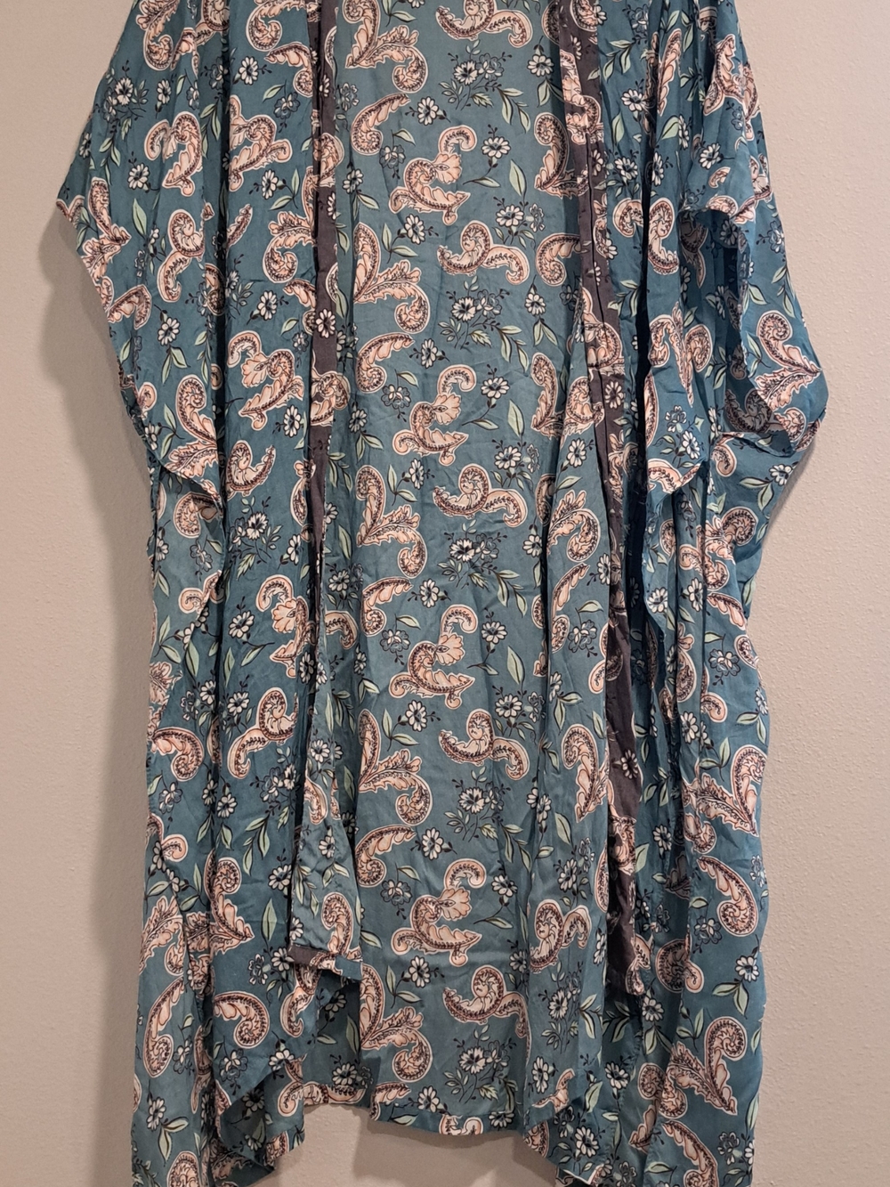 Loft Womens One Size Kimono Teal Floral Paisley Short Sleeve Open Front